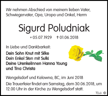 Traueranzeige von Sigurd Poludniak von Mitteldeutsche Zeitung Merseburg/Querfurt