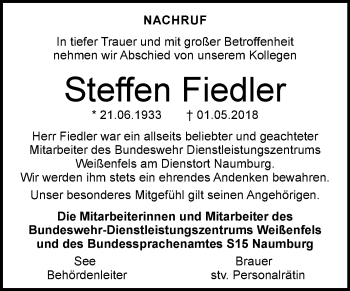 Traueranzeige von Steffen Fiedler von Mitteldeutsche Zeitung Merseburg/Querfurt