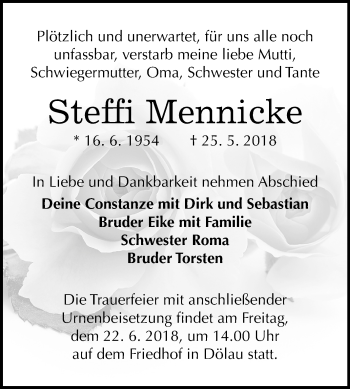 Traueranzeige von Steiff Mennicke von Mitteldeutsche Zeitung Halle/Saalkreis