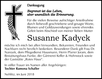 Traueranzeige von Susanne Kadyck von Mitteldeutsche Zeitung Halle/Saalkreis