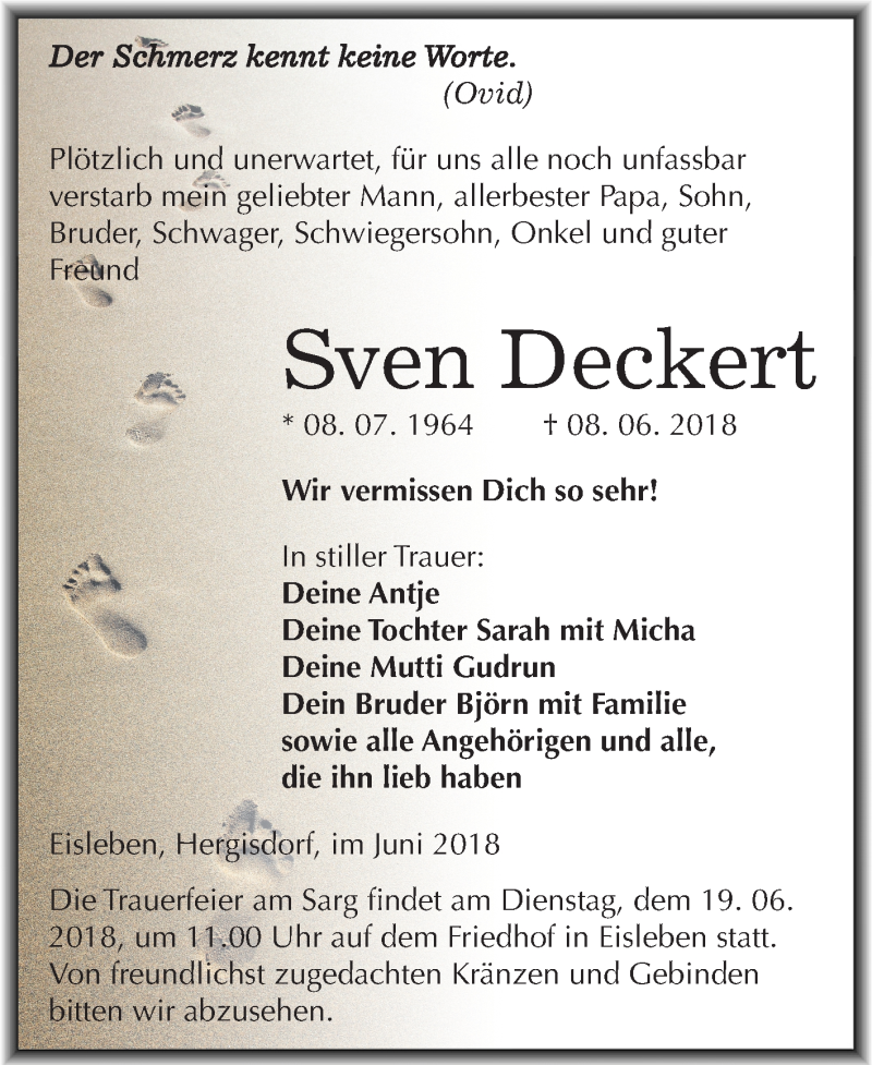  Traueranzeige für Sven Deckert vom 16.06.2018 aus Mitteldeutsche Zeitung
