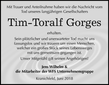 Traueranzeige von Tim-Toralf Gorges von Mitteldeutsche Zeitung