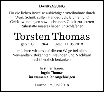 Traueranzeige von Torsten Thomas von Mitteldeutsche Zeitung