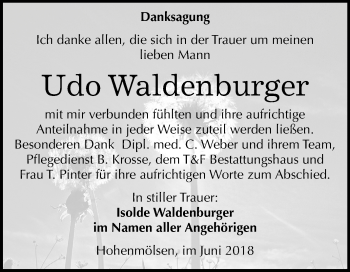 Traueranzeige von Udo Waldenburger von Mitteldeutsche Zeitung Weißenfels