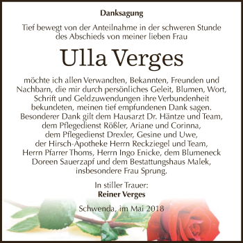 Traueranzeige von Ulla Verges von Super Sonntag SGH Mansf. Land
