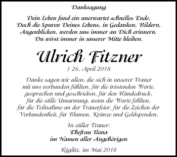 Traueranzeige von Ulrich Fitzner von Mitteldeutsche Zeitung