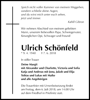 Traueranzeige von Ulrich Schönfeld von Mitteldeutsche Zeitung