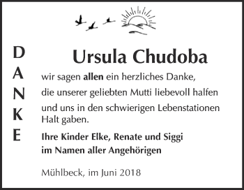 Traueranzeige von Ursula Chudoba von WVG - Wochenspiegel Bitterfeld