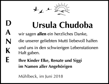 Traueranzeige von Ursula Chudoba von Mitteldeutsche Zeitung Bitterfeld