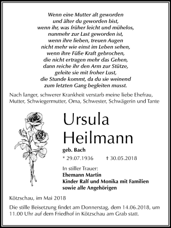 Traueranzeige von Ursula Heilmann von Mitteldeutsche Zeitung Merseburg/Querfurt