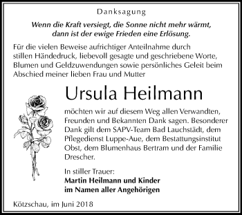 Traueranzeige von Ursula Heilmann von Mitteldeutsche Zeitung Merseburg/Querfurt