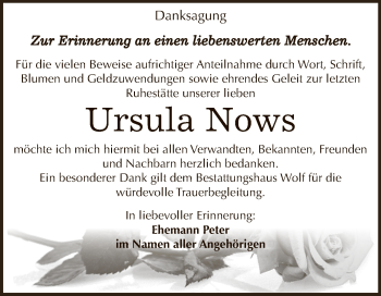 Traueranzeige von Ursula Nows von WVG - Wochenspiegel NMB / WSF / ZTZ