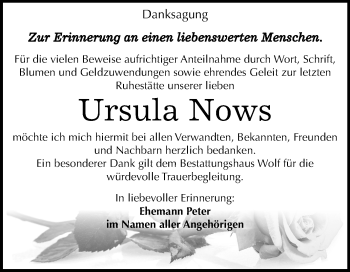 Traueranzeige von Ursula Nows von Mitteldeutsche Zeitung Weißenfels