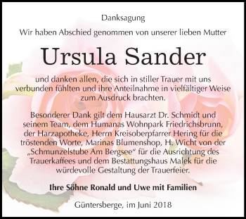 Traueranzeige von Ursula Sander von Mitteldeutsche Zeitung