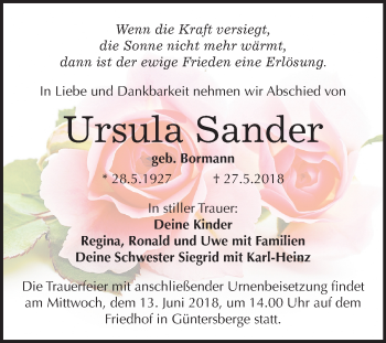 Traueranzeige von Ursula Sander von Mitteldeutsche Zeitung