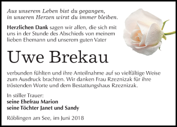 Traueranzeige von Uwe Brekau von Mitteldeutsche Zeitung