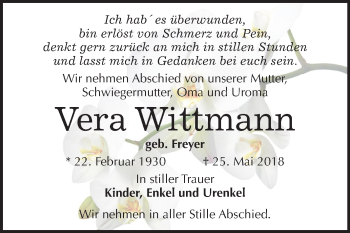 Traueranzeige von Vera Wittmann von Mitteldeutsche Zeitung
