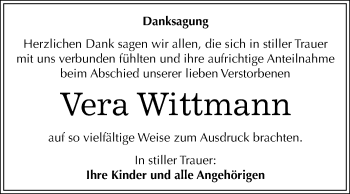 Traueranzeige von Vera Wittmann von Mitteldeutsche Zeitung