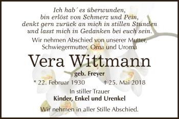 Traueranzeige von Vera Wittmann von Super Sonntag Zeitz