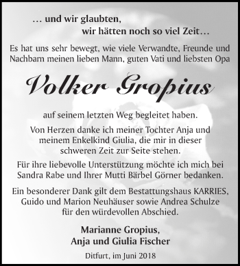 Traueranzeige von Volker Gropius von Mitteldeutsche Zeitung Quedlinburg