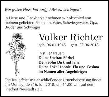 Traueranzeige von Volker Richter von Mitteldeutsche Zeitung Halle/Saalkreis