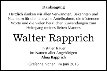 Traueranzeige von Walter Rapprich von Mitteldeutsche Zeitung