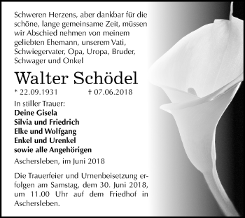 Traueranzeige von Walter Schödel von Mitteldeutsche Zeitung Aschersleben