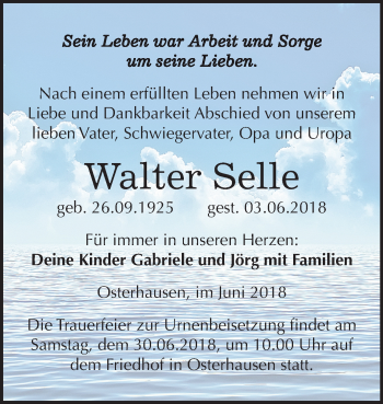 Traueranzeige von Walter Selle von Mitteldeutsche Zeitung