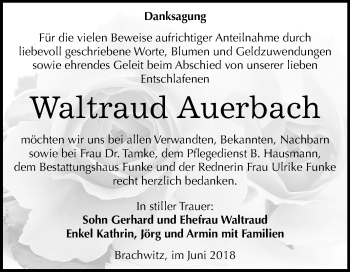 Traueranzeige von Waltraud Auerbach von Mitteldeutsche Zeitung Halle/Saalkreis