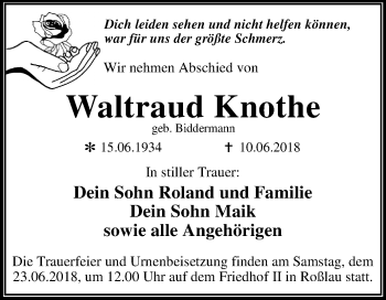 Traueranzeige von Waltraud Knothe von Mitteldeutsche Zeitung Dessau-Roßlau