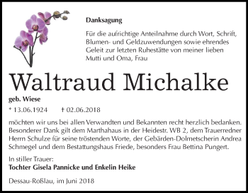 Traueranzeige von Waltraud Michalke von Mitteldeutsche Zeitung