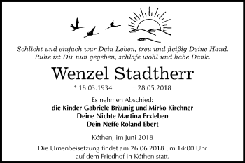 Traueranzeige von Wenzel Stadtherr von Mitteldeutsche Zeitung Köthen