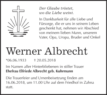 Traueranzeige von Werner Albrecht von Super Sonntag Wittenberg