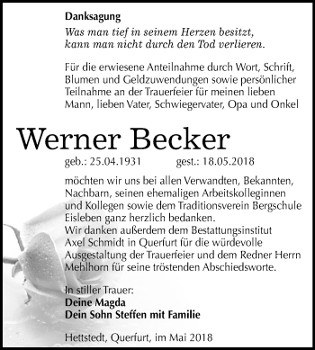 Traueranzeige von Werner Becker von Mitteldeutsche Zeitung