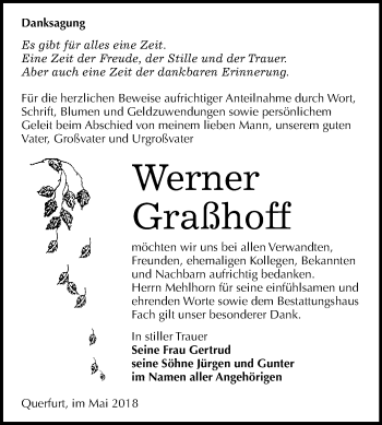 Traueranzeige von Werner Graßhoff von WVG - Wochenspiegel Merseburg