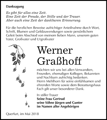 Traueranzeige von Werner Graßhoff von Mitteldeutsche Zeitung Merseburg/Querfurt