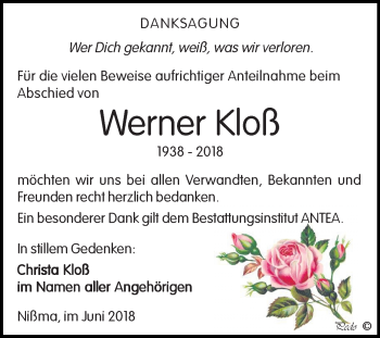 Traueranzeige von Werner Kloß von Mitteldeutsche Zeitung Zeitz