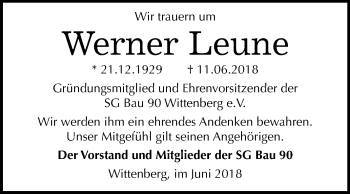 Traueranzeige von Werner Leune von Mitteldeutsche Zeitung