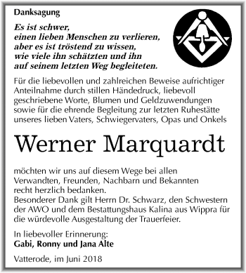 Traueranzeige von Werner Marquardt von Mitteldeutsche Zeitung