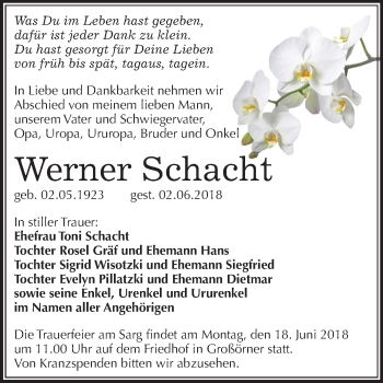 Traueranzeige von Werner Schacht von Mitteldeutsche Zeitung