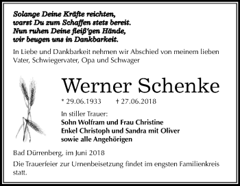 Traueranzeige von Werner Schenke von Mitteldeutsche Zeitung Merseburg/Querfurt