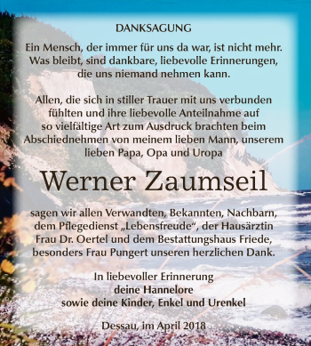 Traueranzeige von Werner Zaumseil von WVG - Wochenspiegel Dessau / Köthen