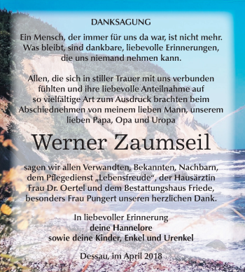 Traueranzeige von Werner Zaumseil von Mitteldeutsche Zeitung Dessau-Roßlau