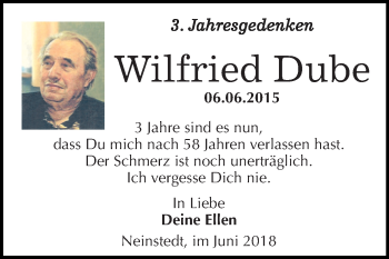 Traueranzeige von Wilfried Dube von Mitteldeutsche Zeitung Quedlinburg
