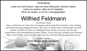 Traueranzeige von Wilfried Feldmann von Mitteldeutsche Zeitung Quedlinburg