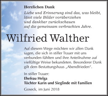 Traueranzeige von Wilfried Walther von Mitteldeutsche Zeitung Weißenfels