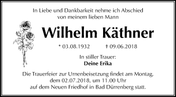 Traueranzeige von Wilhelm Käthner von Mitteldeutsche Zeitung Merseburg/Querfurt