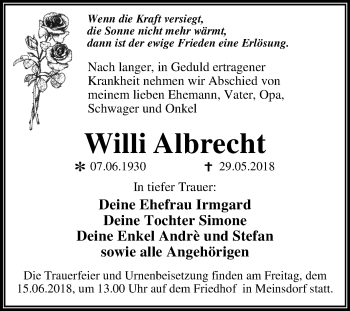 Traueranzeige von Willi Albrecht von Mitteldeutsche Zeitung Dessau-Roßlau