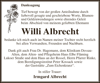 Traueranzeige von Willi Albrecht von WVG - Wochenspiegel Dessau / Köthen