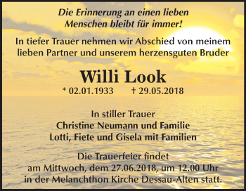 Traueranzeige von Willi Look von Mitteldeutsche Zeitung Dessau-Roßlau